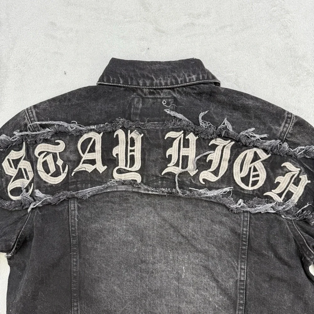 R3bel Jacket Mens‎ Small Denim Black Distressed Stay High Paradise Streetwear